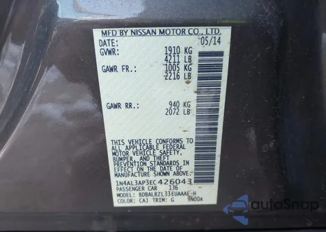 2014 Nissan Altima 2.5 S z USA, uszkodzony, nr VIN 1N4AL3AP3EC426043